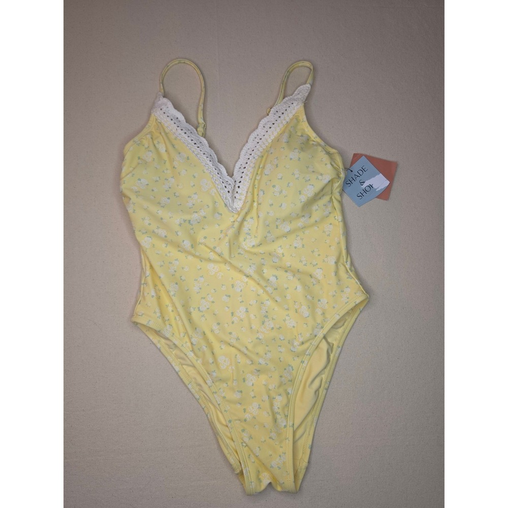 Shade & Shore Plunge One Piece Swimsuit Yellow Medium NWT